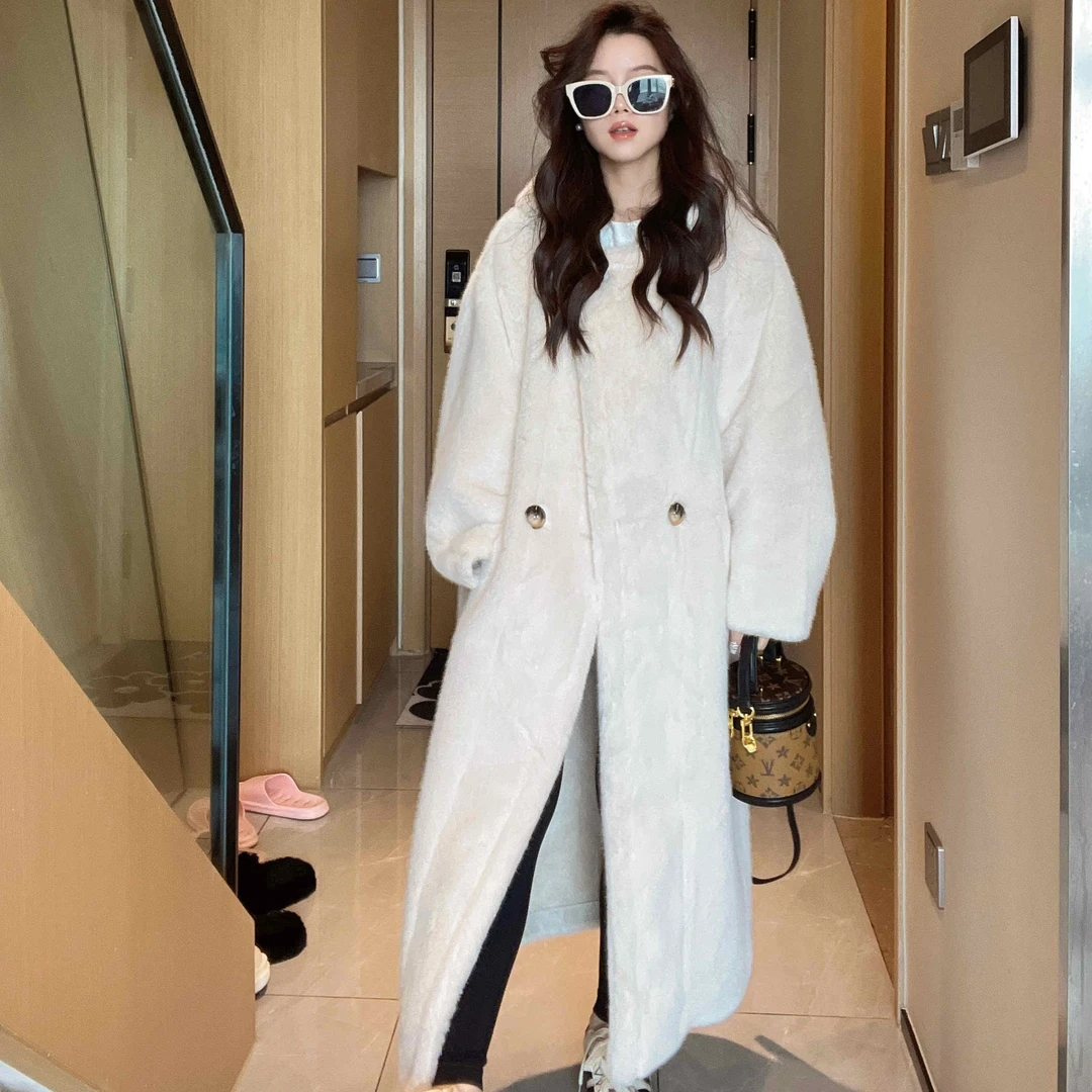 韩版秋冬新款毛毛外套中长款宽松休闲加厚外套