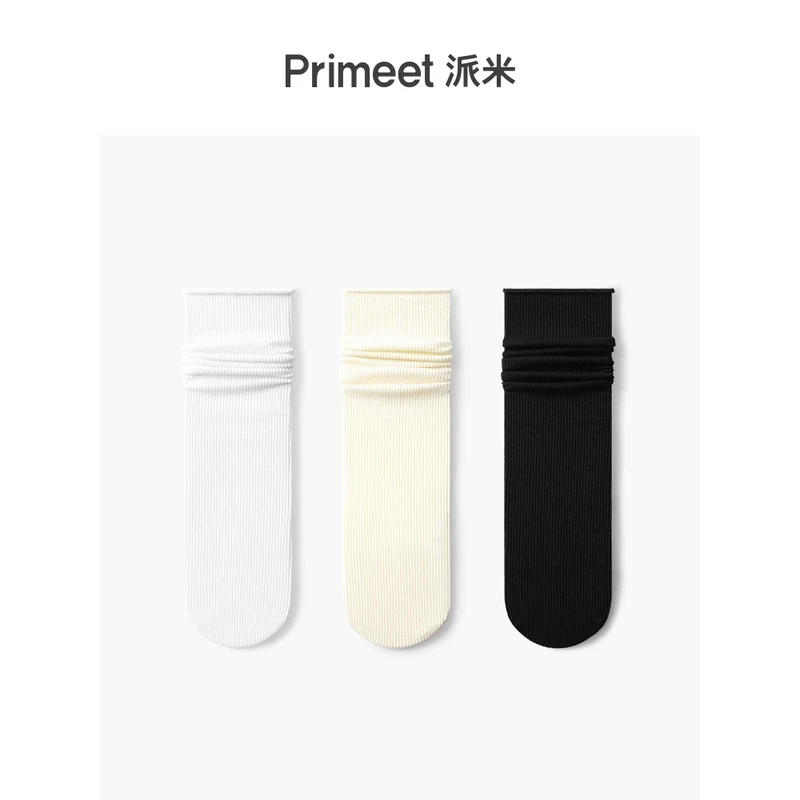 primeet派米堆堆袜女夏薄款白天鹅绒夏天冰冰袜配乐福鞋袜子女黑