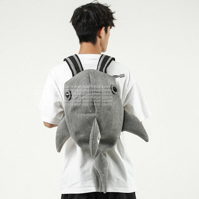 【中号】潮流动物园双肩包popzoo小众潮牌男女大鲨鱼书包背包