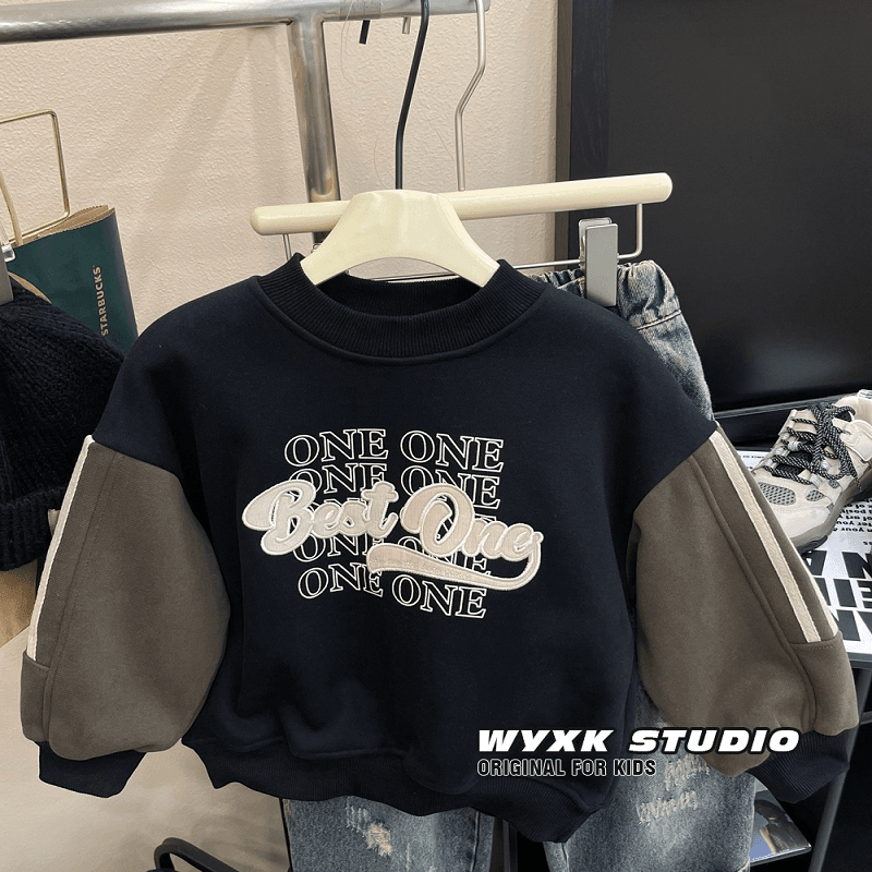 【小柒】男童加绒卫衣2023冬季新款中小童韩版酷帅休闲拼色一体JC22