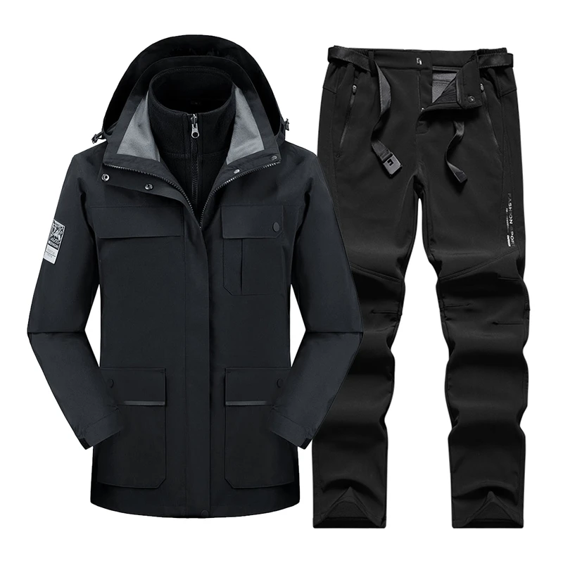 啄木鸟户外工装登山冲锋衣裤套装加绒加厚保暖秋冬