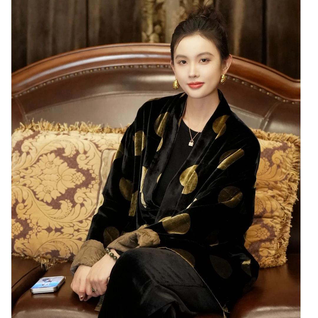 波尔卡圆点复古时尚撞色双面穿高级感系带棉衣外套