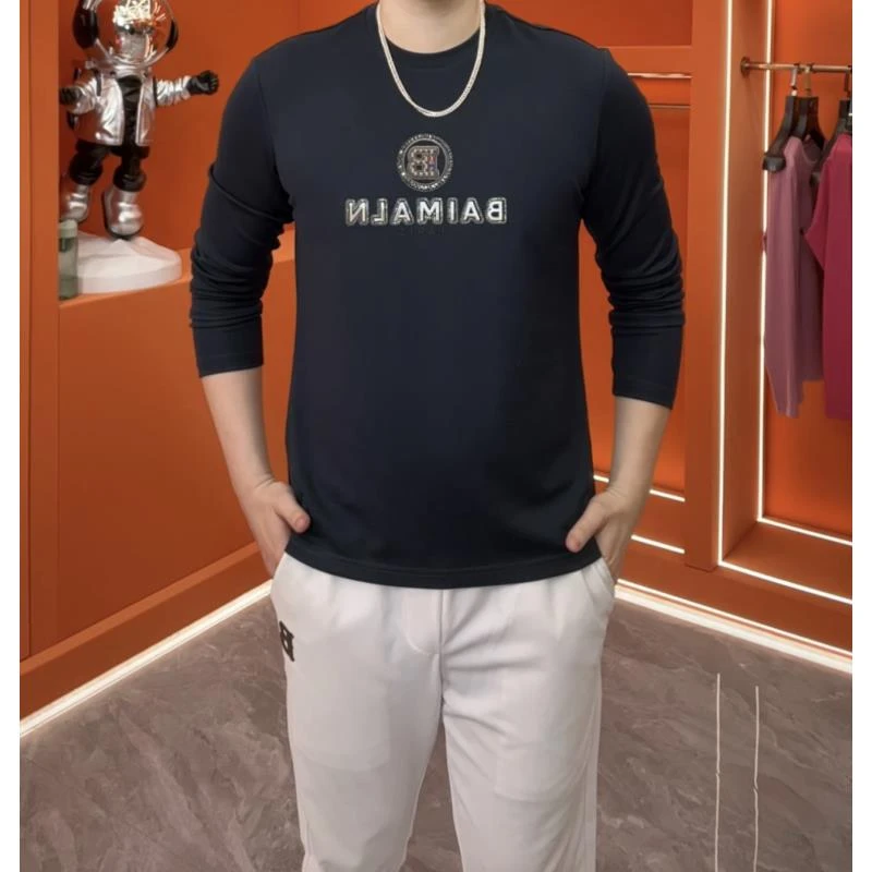 【薄打底衫】轻奢秋冬季圆领男士欧货莫代尔棉卫衣高周波D5102J