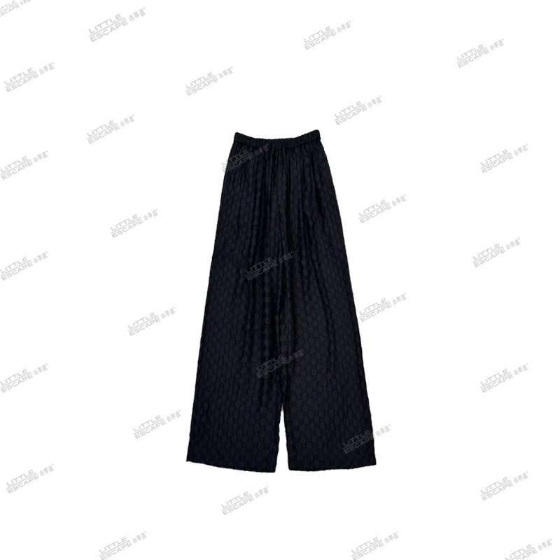 小乖逃X黑色棋盘格黑色长裤气质方格松紧腰纯净版阔腿裤夏季