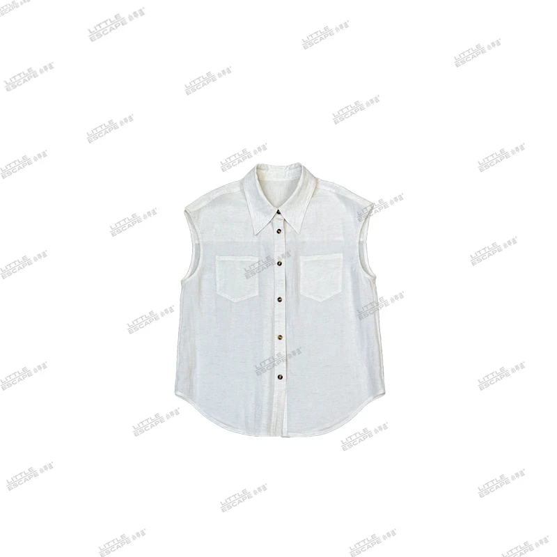 小乖逃X休闲白色马甲时尚无袖背心双口袋宽松Q6380