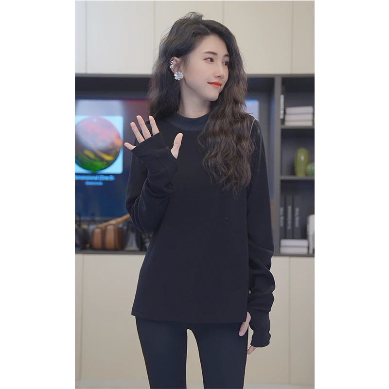 小乖逃X黑色卫衣灰领百搭黑色毛衣黑色打底H88197