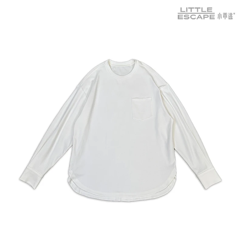 小乖逃X口袋大白色T恤TB宽松简约拍扣卫衣打底秋季圆领百搭231104