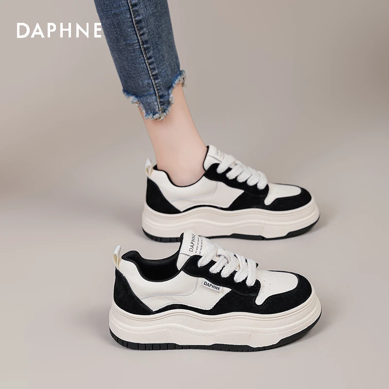 Daphne/达芙妮小白鞋女2025新款黑白熊猫鞋夏季百搭厚底休闲板鞋