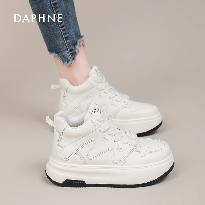 达芙妮小白鞋女2025夏季新款百搭潮流女鞋高帮板鞋厚底休闲运动鞋