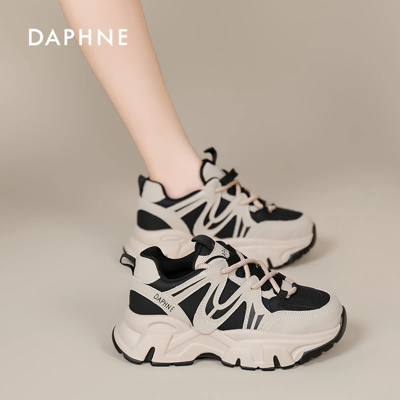 Daphne/达芙妮老爹鞋女2025冬季新款加绒百搭厚底休闲运动鞋