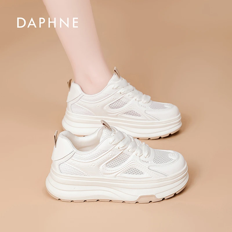 达芙妮女鞋2025夏季新款网面透气小白鞋百搭厚底休闲运动板鞋H