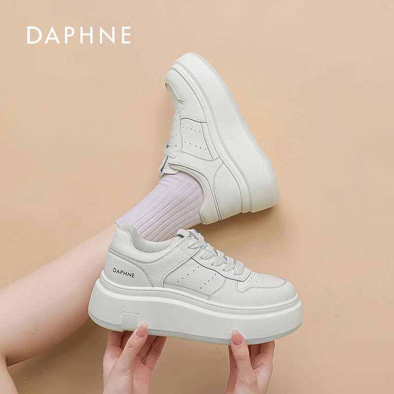 Daphne/达芙妮厚底小白鞋女2025新款秋季百搭运动休闲鞋增高板鞋