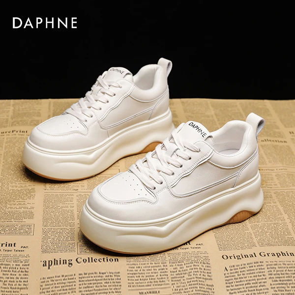 Daphne/达芙妮小白鞋女ins2025夏季时尚百搭厚底真皮运动休闲鞋