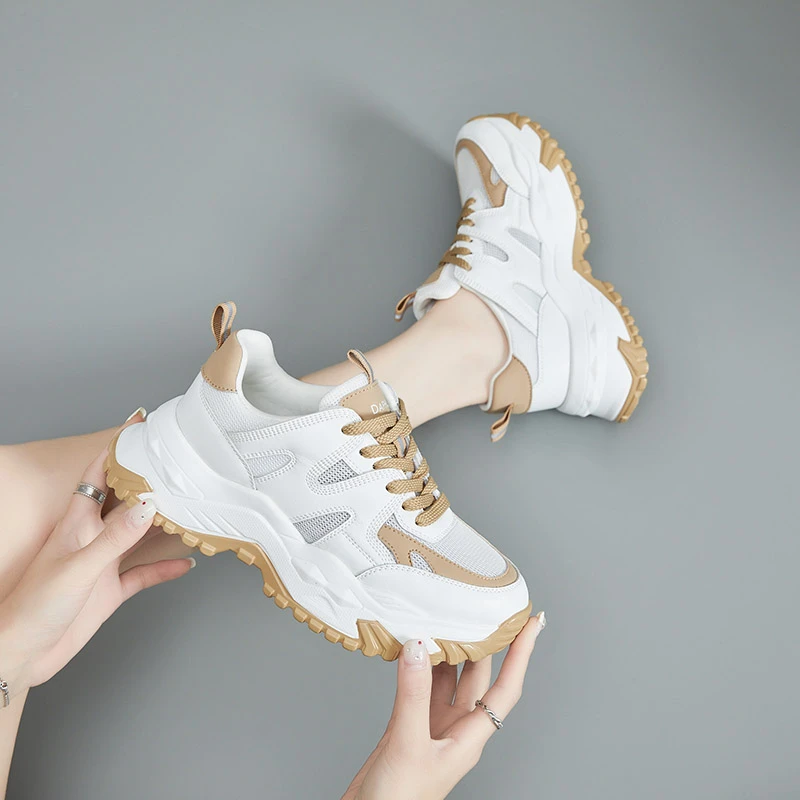 达芙妮老爹鞋女2025夏季新款网面透气百搭时尚厚底增高休闲运动鞋