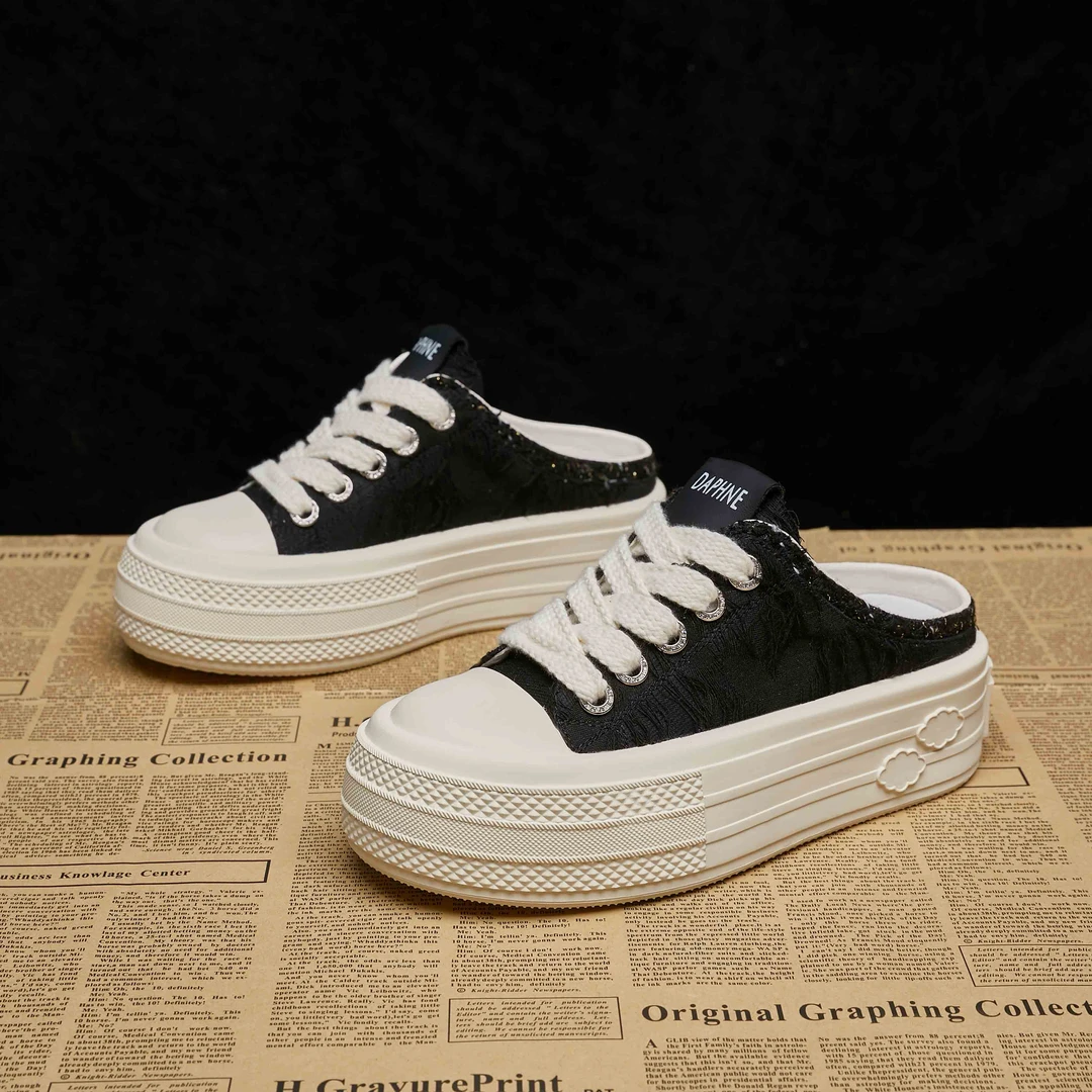 Daphne/达芙妮小白鞋夏季女ins2025网红百搭厚底时尚半拖休闲鞋女