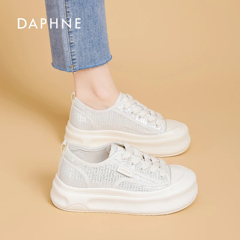 达芙妮厚底小白鞋女2025年新款夏季网纱透气百搭轻便软底休闲板鞋