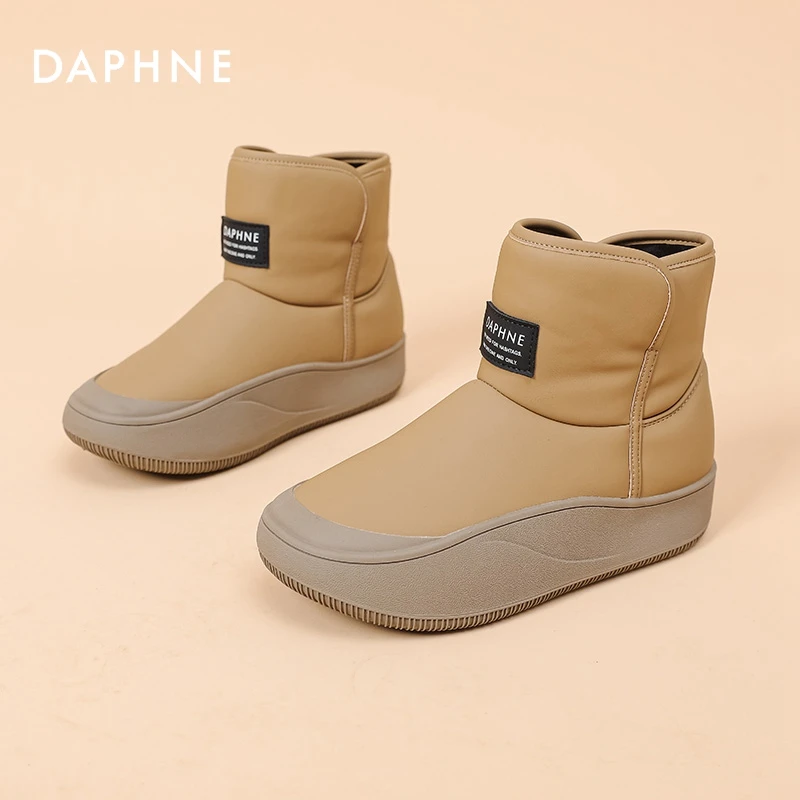 Daphne/达芙妮雪地靴2025春季新款时尚百搭厚底加绒加厚保暖短靴