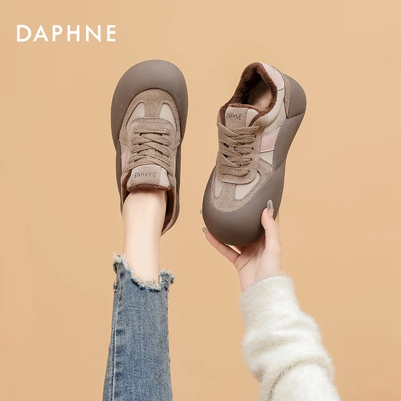 达芙妮厚底丑萌大头面包鞋女2025夏季新款运动休闲板鞋加绒棉鞋