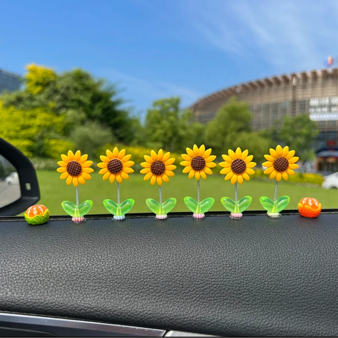 可爱摇头向日葵汽车内饰车载摆件清新治愈中控台摆件大屏装饰用品