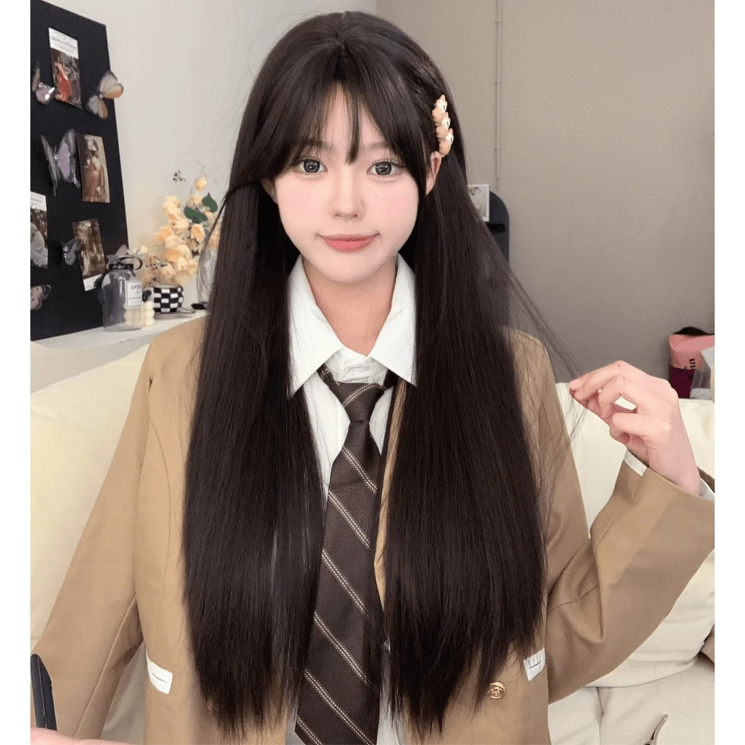 国民初恋假发大头皮女长直发自然气质轻薄逼真甜美齐刘海全头套