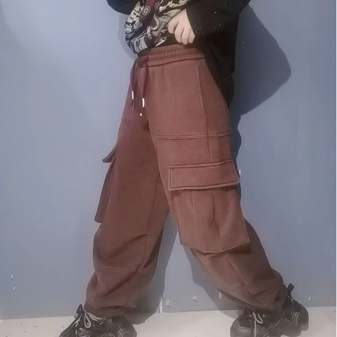 潮牌时尚休闲宽松口袋加绒加厚舒服百搭裤