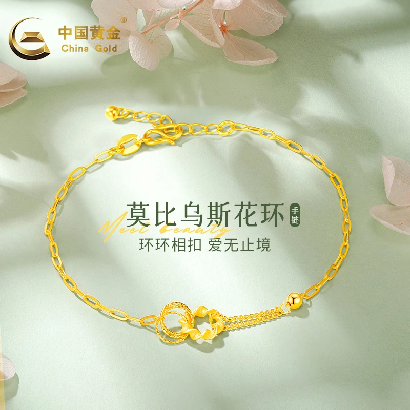 中国黄金手链足金莫比乌斯花环手镯链子生日节日礼物A3约2.75克