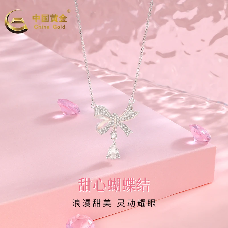 坠链均925银 灵动蝴蝶结项链小众高级感饰品轻奢银项链生日礼物