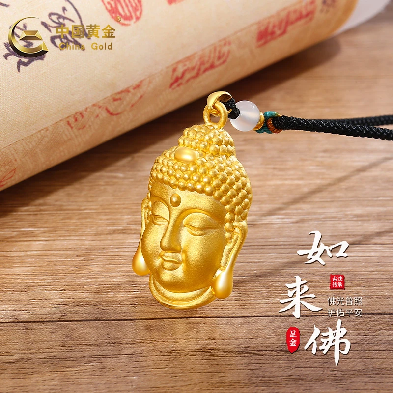 中国黄金吊坠足金佛头项链传承经典自戴送爸爸妈妈节日礼物A1