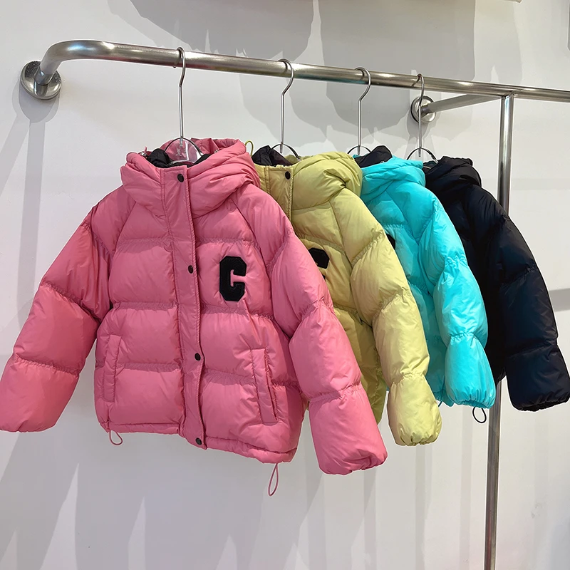 儿童羽绒服冬季中小童款洋气连帽加厚韩版白鸭绒面包服短款外套