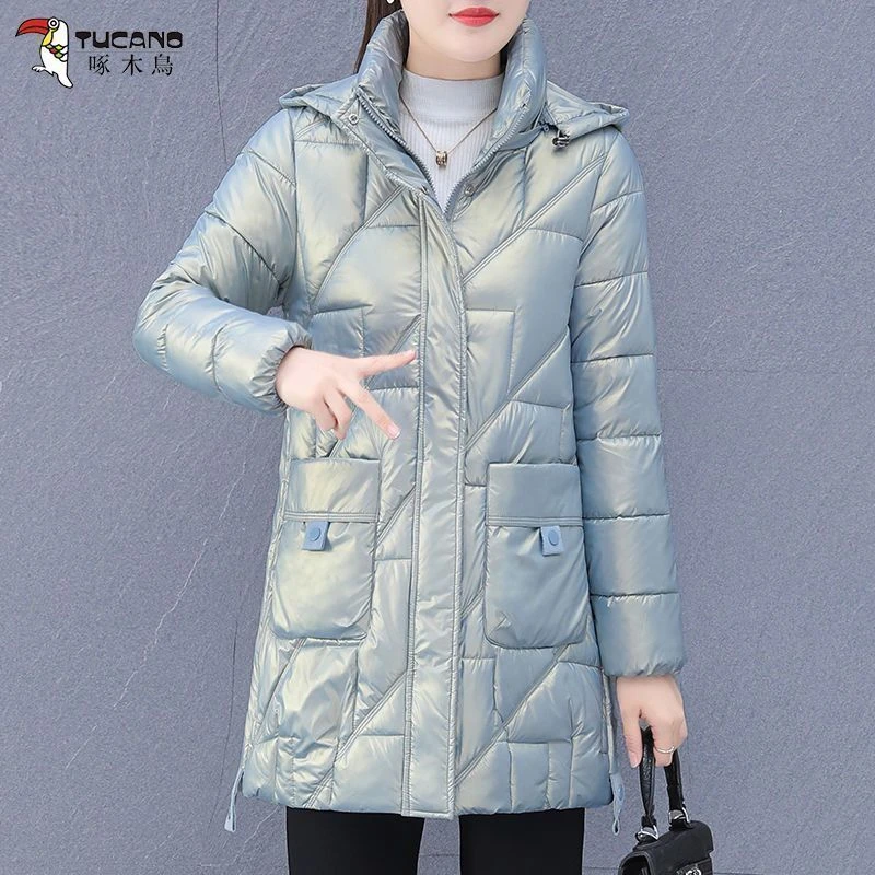 啄木鸟中长款棉服女2023年冬季新款时尚韩版洋气显瘦保暖棉袄宽松