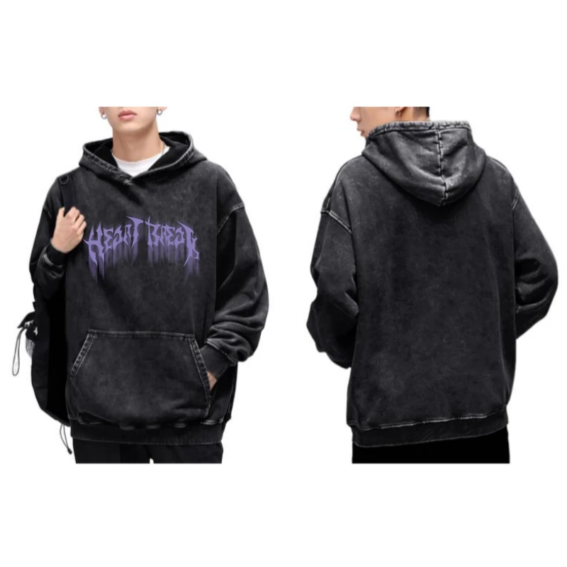 新款2024男女爆款复古欧美高街水洗做旧潮流印花秋冬宽松连帽卫衣