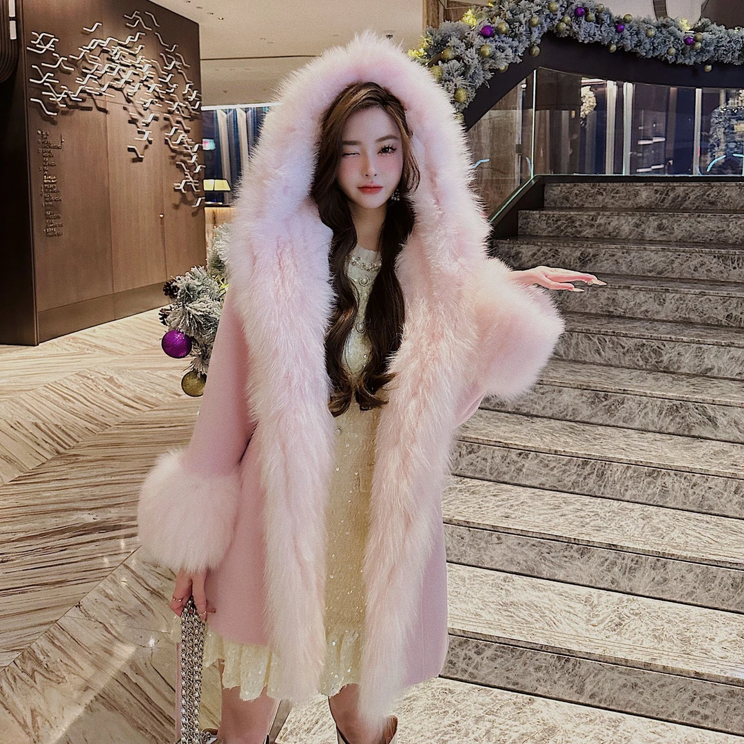 【粉糯千金】名媛风淑女羊卷狐狸毛草草斗篷XS40640