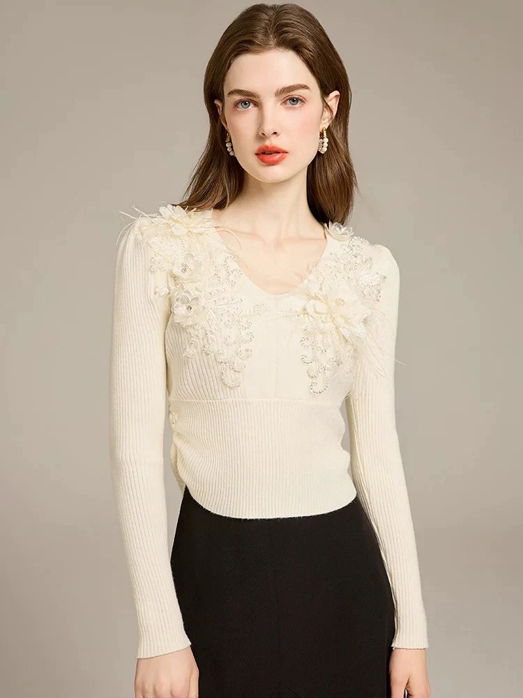 【花漾钻石】重工钉珠立体花朵针织衫XS40655