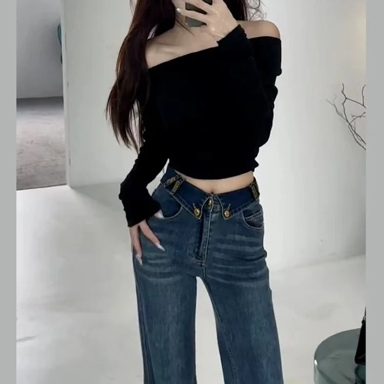 漂亮MM高腰微喇牛仔裤XS40514