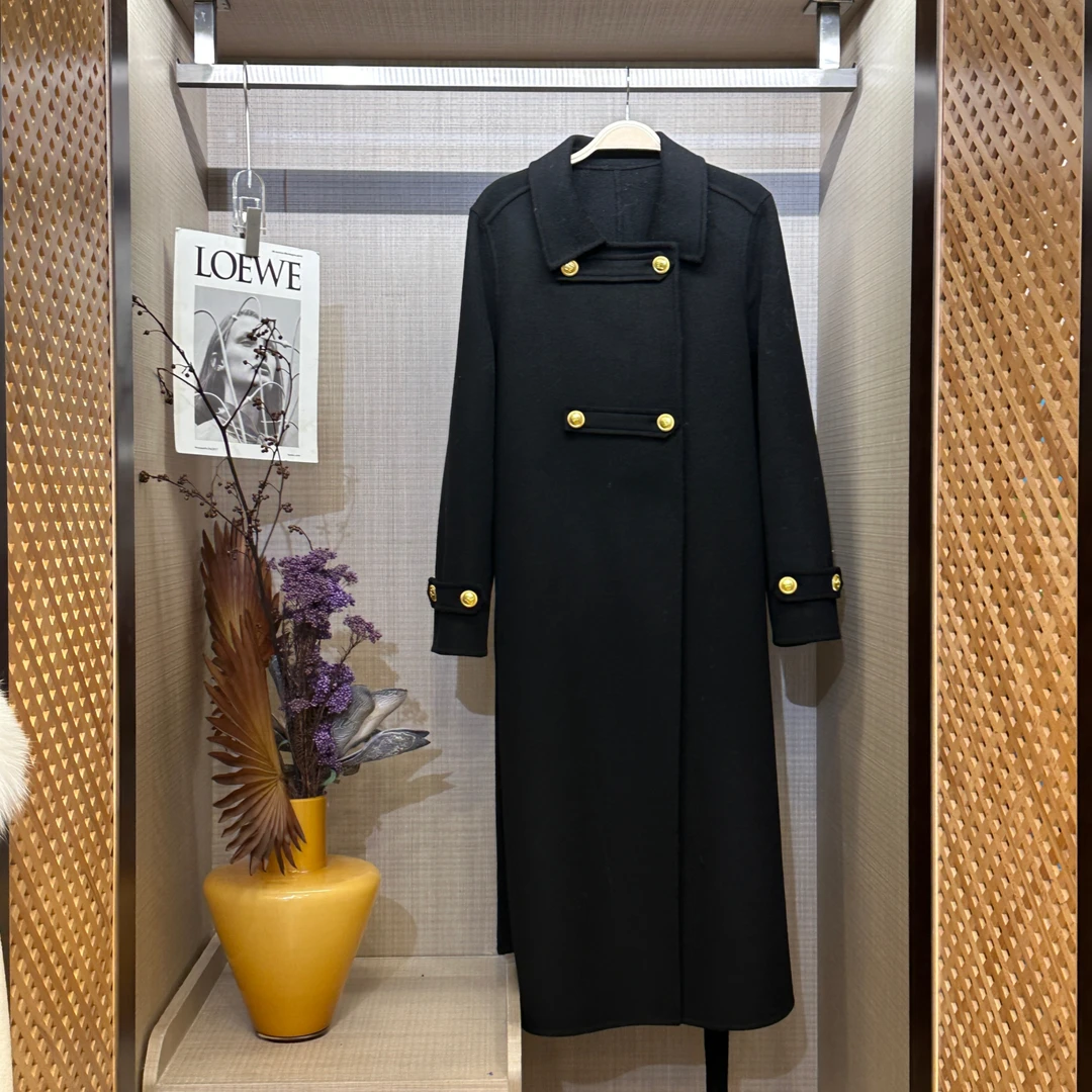 产地溯源排扣双面呢气质大衣女时尚显瘦韩版中长款呢子大衣XS3636