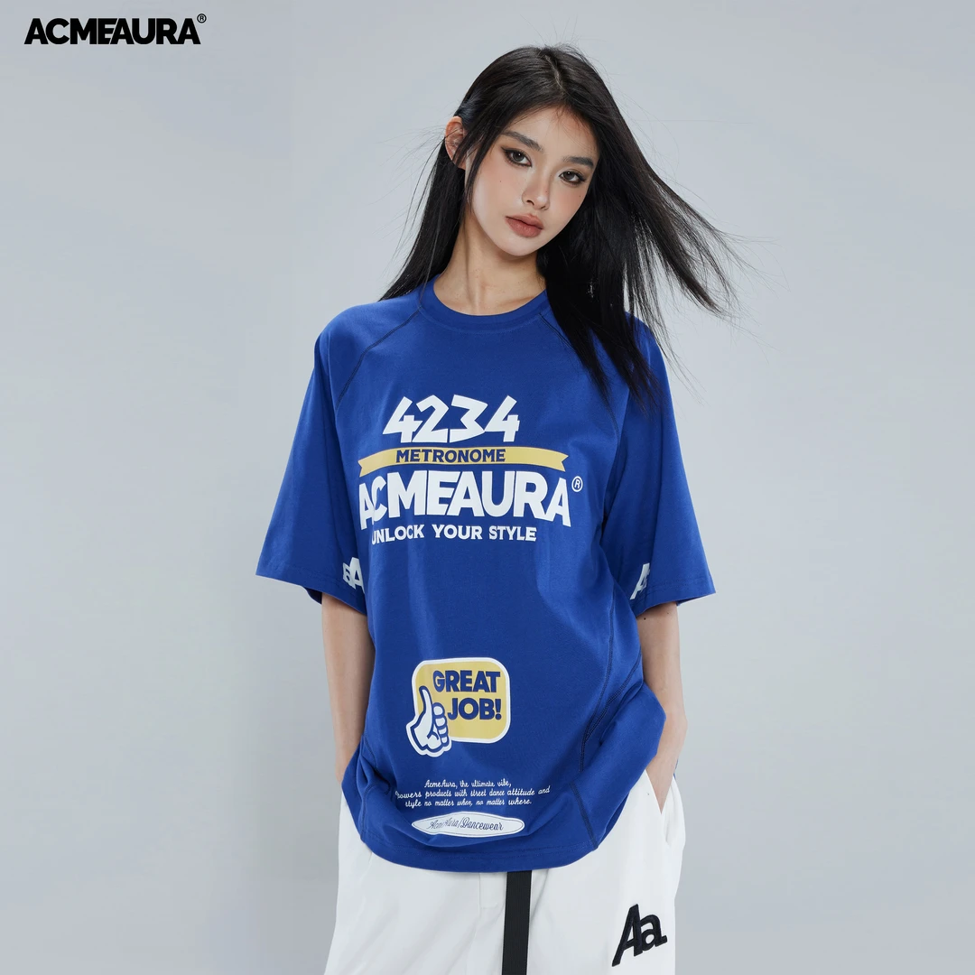 ACMEAURA2023上衣爵士舞夏季个性美式宽松印花街头辣妹棉t恤潮牌