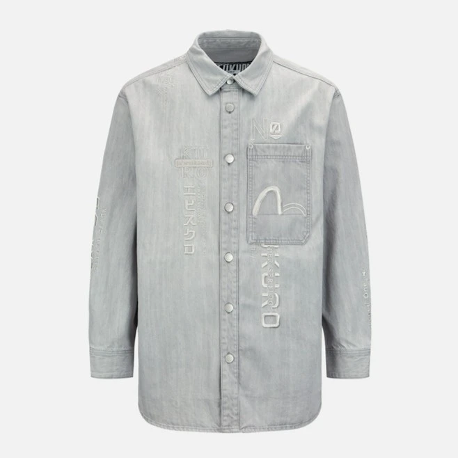 EVISU KURO 2023秋冬 男士海鸥标志刺绣休闲美式复古衬衫外套