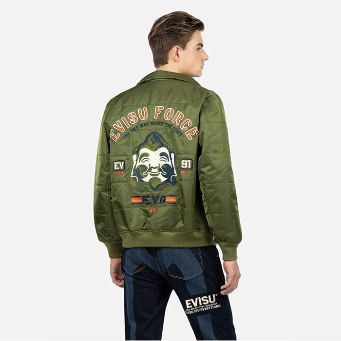 EVISU 新款男士佛头刺绣飞行员潮流夹克外套 2EAADM2JK705XXNQ