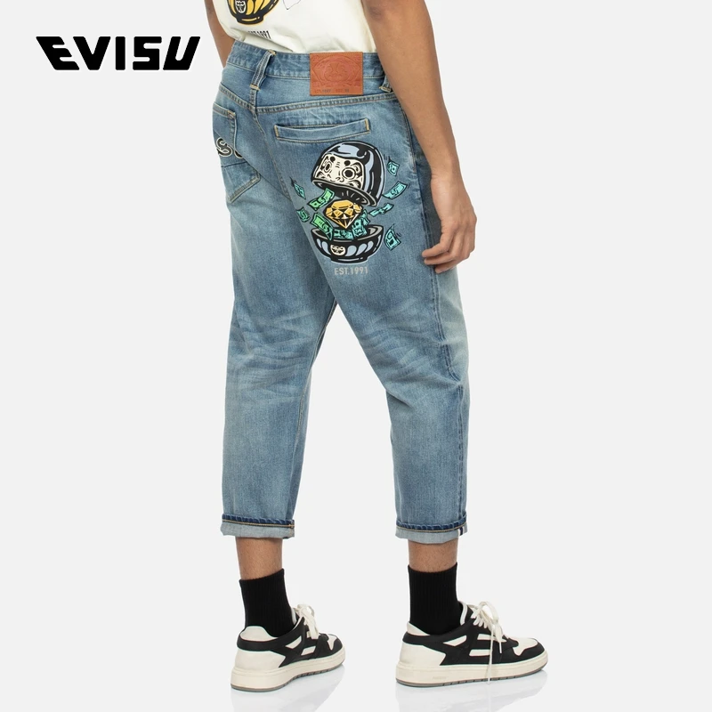 EVISU2024春季新品男士钻石达摩印花七分牛仔裤 ESHTM4JE103727DN