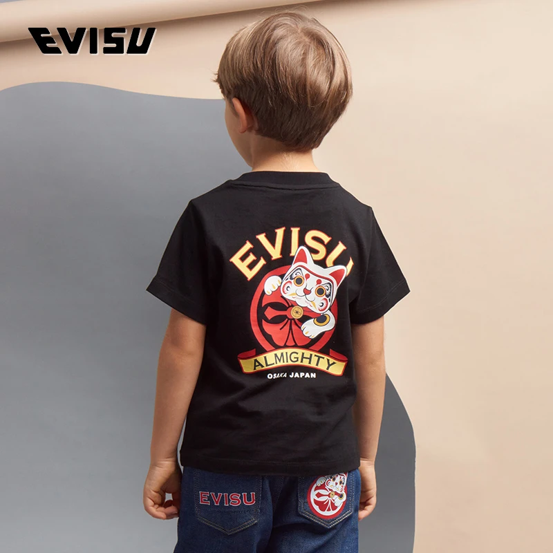 EVISU春夏童装招财猫家花印花儿童圆领短袖T恤棉2ESKZB2TS553XXCT