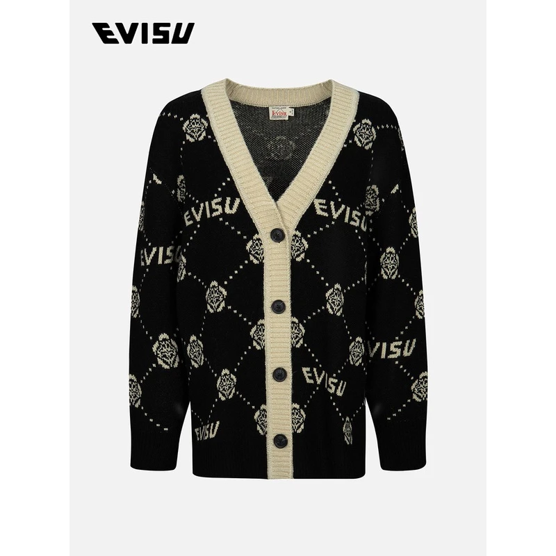 EVISU2023秋季新款男女同款家花与商标提花开衫2EAHTW3CN4040LFAX