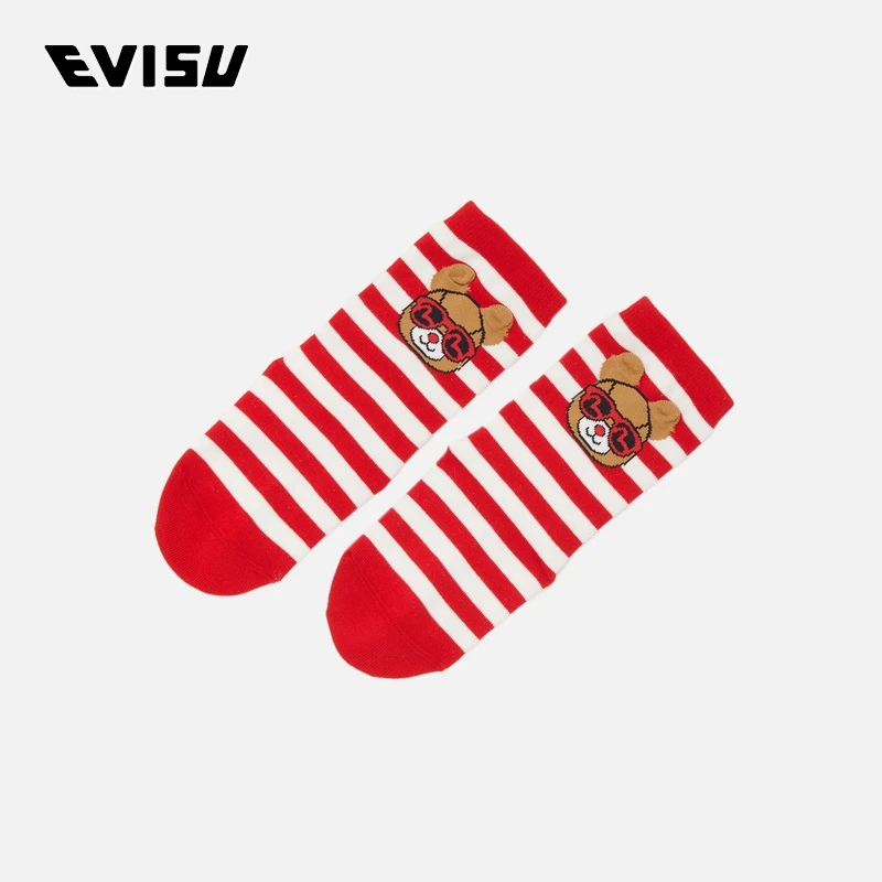EVISU 2023冬季新款 童装小熊印花间条袜子2EAKZU3SC4584XXCT