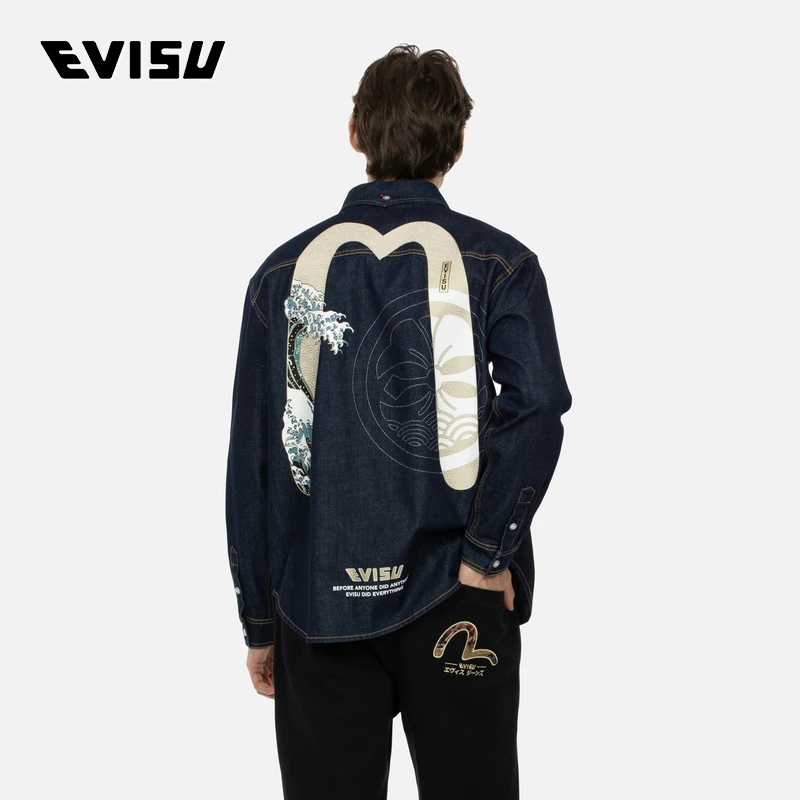EVISU 2024春季男士大M印花宽版牛仔衬衫2ESHTM4DL7012RXDN