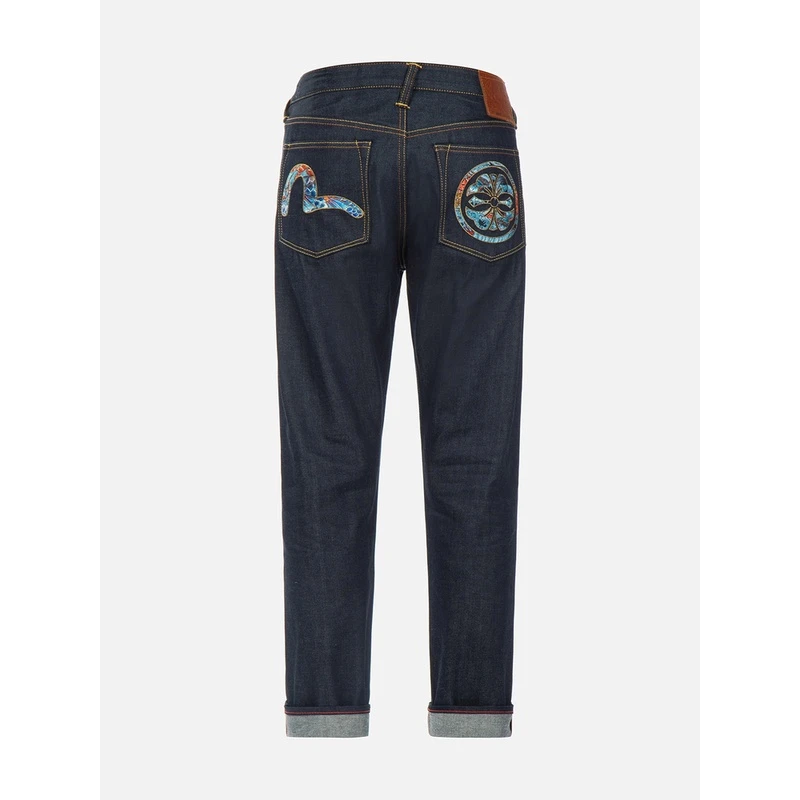 EVISU 2023年春夏新款 男士家花刺绣窄脚牛仔裤2ESHTM3JE16117CT