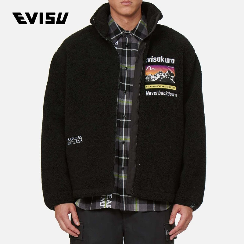 EVISUKURO 拼布摇粒绒拉链立领刺绣夹克外套 2EAGNM1SW411LFSH