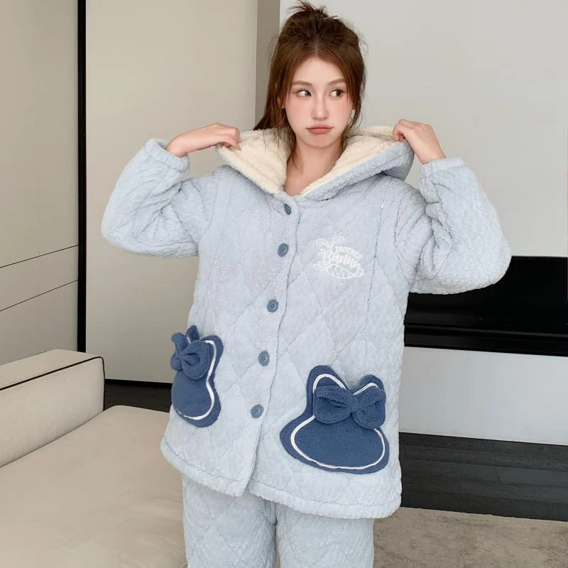 【三层夹棉】月子服冬产后孕妇睡衣大码哺乳待产家居服长袖休闲