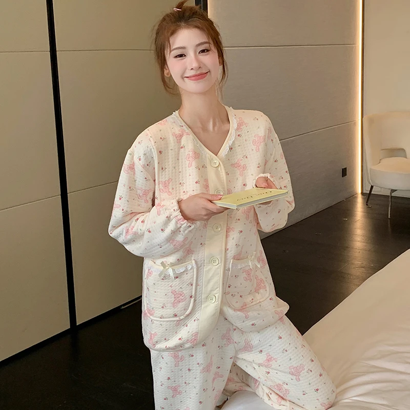 【空气棉】厚款保暖月子服秋冬季产后哺乳睡衣空气棉孕妇喂奶家居服