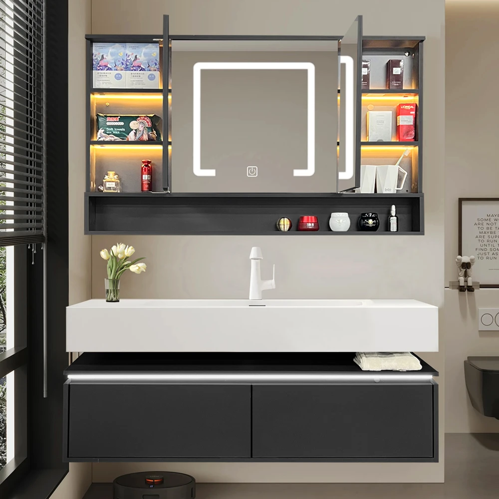 GOOBASEN/古柏森智能风水镜岩板一体盆浴室柜酒店现代简约风定制