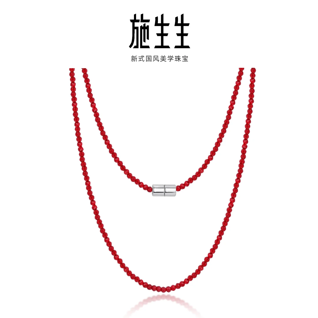 【Sze SangSang珠宝】天然S925银时尚简约安可拉红水晶简约项链