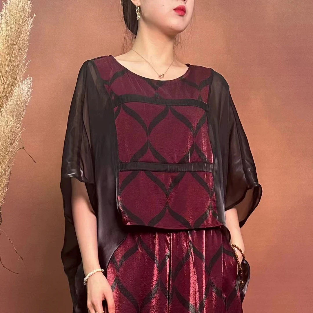 【大海轻奢】W23132-11新款玫紫色拼纱设计师款时尚国风上衣